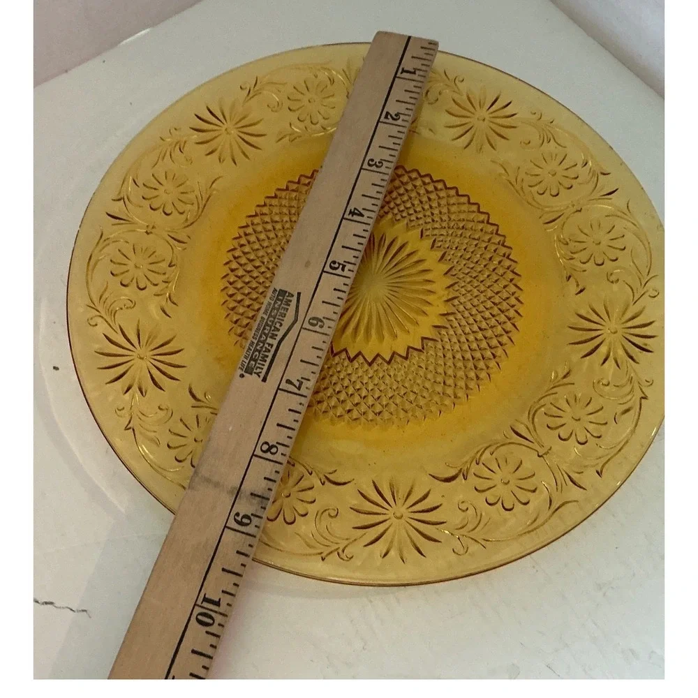 Vintage Tiara Sandwich Glass Plate Amber Floral Embossed 8 Incha